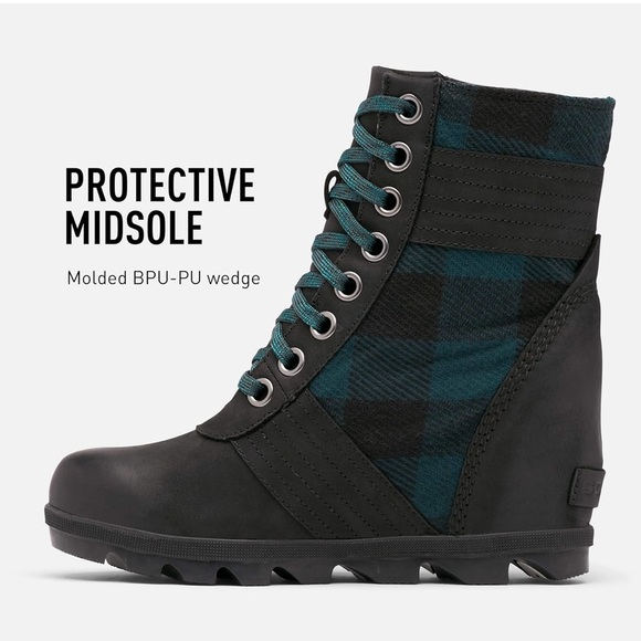 NWT SOREL Lexie Wedge Boot Sz 6 Blue Black Plaid - Picture 5 of 10
